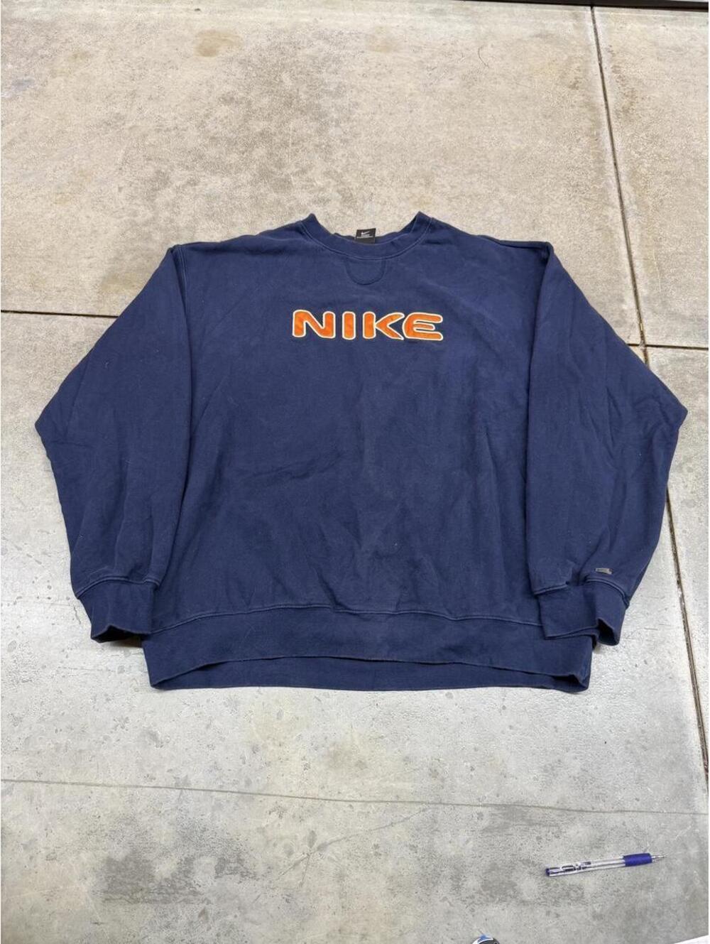 vintage nike navy and orange spell out crewneck size xxl